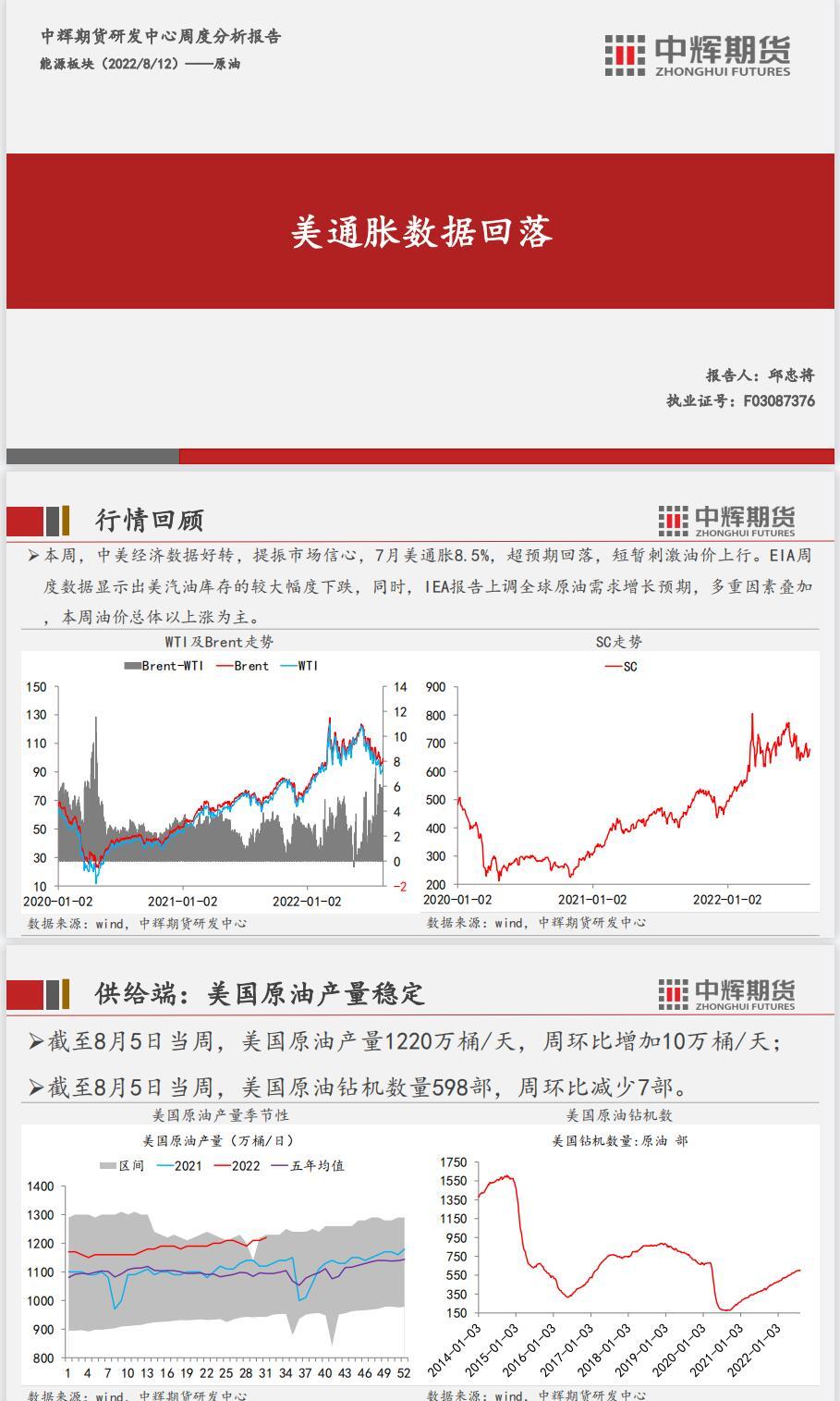 中辉期货能源周报2022.08.12：美通胀数据回落